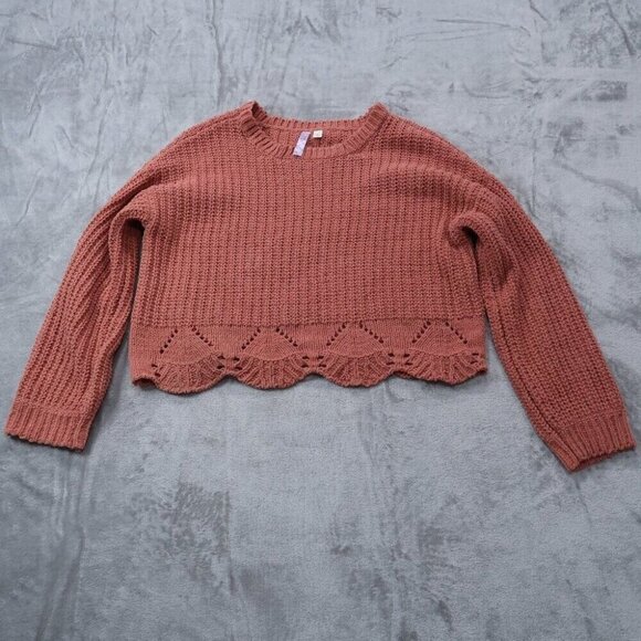 Alya Sweaters - Alya Sweater Womens L Orange Chunky Knit Cropped Crewneck Long Sleeve Pullover